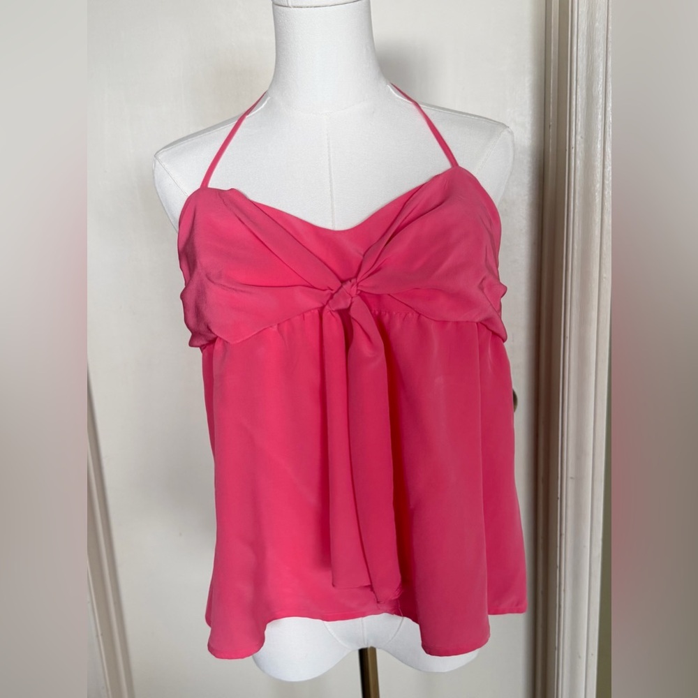 SMART SET 100% SILK Halter Camisole Pink Tie Front Size L